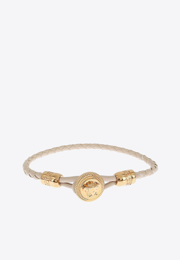 Versace Medusa Biggie Braided Leather Bracelet Beige 10119511A00637_1KD4V