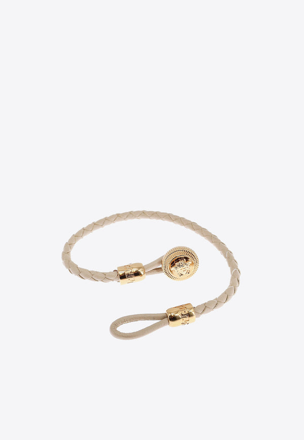 Versace Medusa Biggie Braided Leather Bracelet Beige 10119511A00637_1KD4V