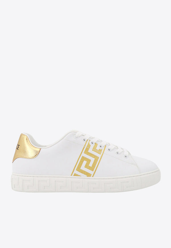 Versace Greca-Embroidered Leather Sneakers White 10144601A00776_2W110