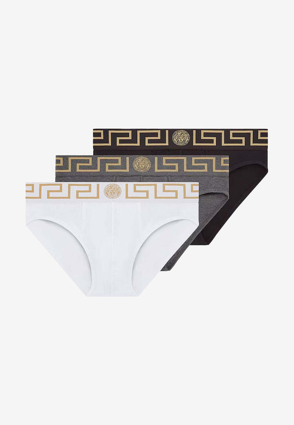 Versace La Greca Waistband Briefs - Set of 3 Multicolor AU10327A232741_A3278