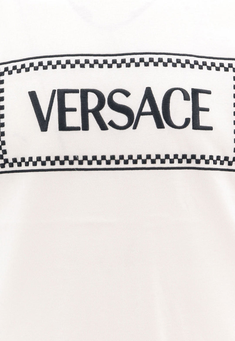 Versace Logo Embroidered Crewneck T-shirt 10116941A08584_1W000 White
