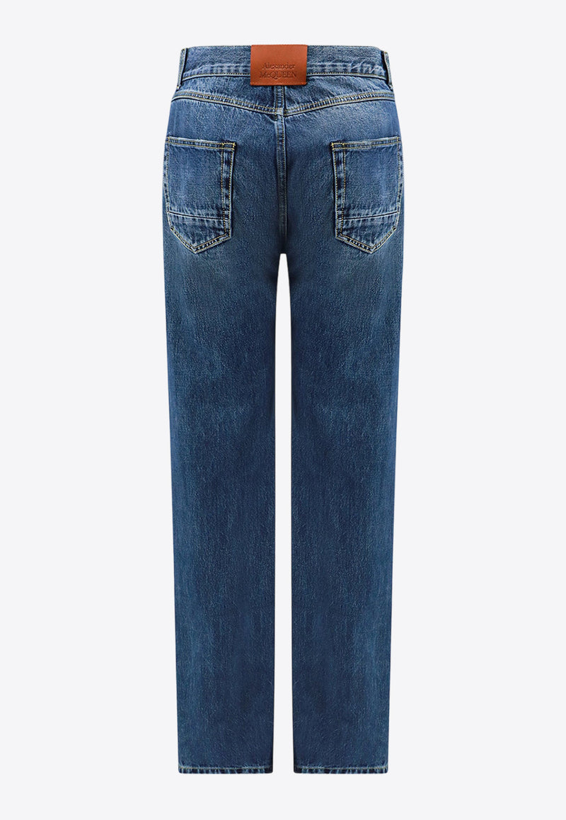 Alexander McQueen Logo Patch Straight-Leg Jeans
 Blue 781770QYAAU_4211