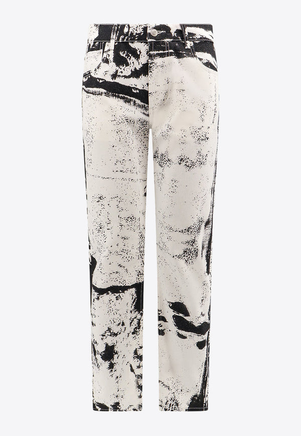 Alexander McQueen Abstract Print Straight-Leg Jeans White 782740QYAAZ_9080