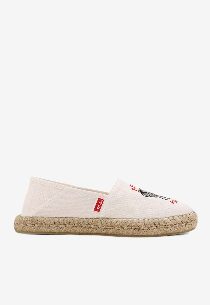 Kenzo Embroidered Elephant Canvas Espadrilles White FE52ES020F82_01