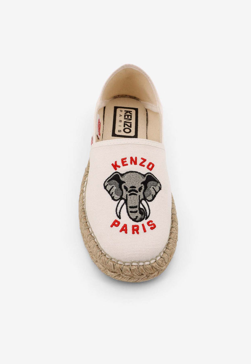 Kenzo Embroidered Elephant Canvas Espadrilles White FE52ES020F82_01