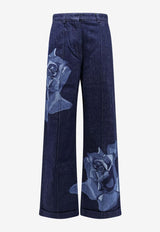 Kenzo Rose Print Wide-Leg Jeans Blue FE52DP2246B7_DM