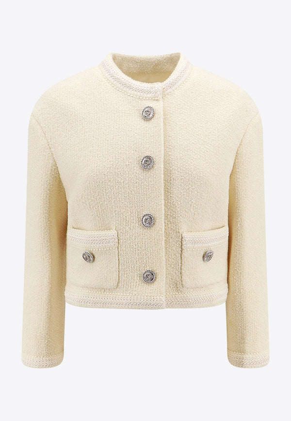 Gucci Embroidered Tweed Cropped Jacket White 759551ZAOMU_9791
