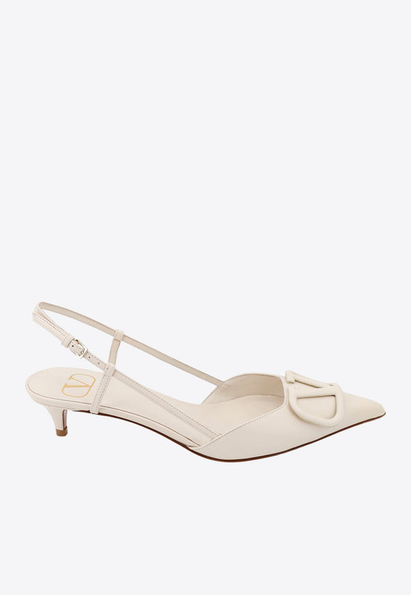 Valentino VLogo 40 Slingback Pumps in Calf Leather Ivory 4W2S0Q70MZF_I16