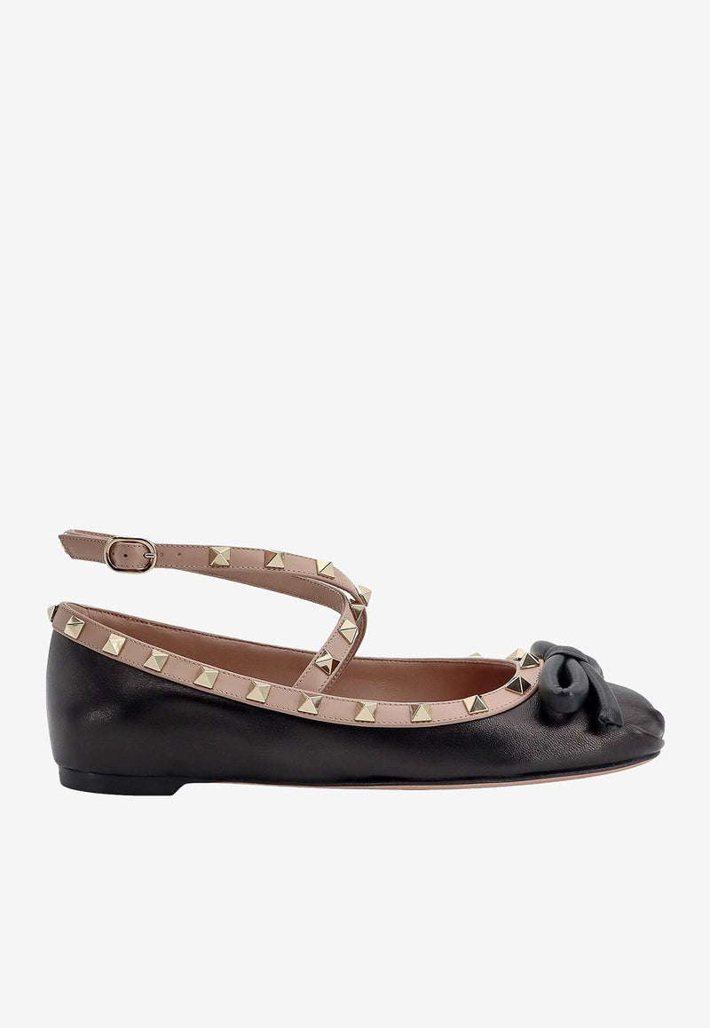 Valentino Rockstud Leather Ballet Flats Black 4W2S0HB6XGR_N71