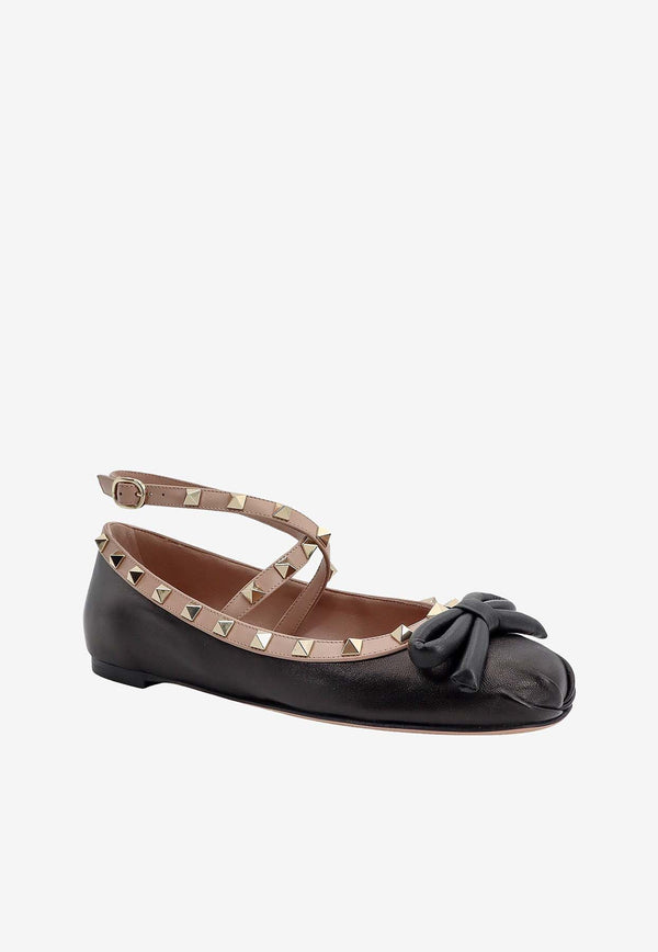 Valentino Rockstud Leather Ballet Flats Black 4W2S0HB6XGR_N71