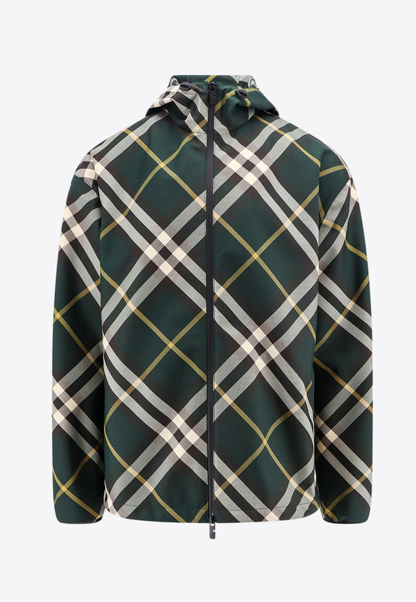 Burberry Check-Pattern Zip-Up Hooded Jacket Green 8081895_B8660