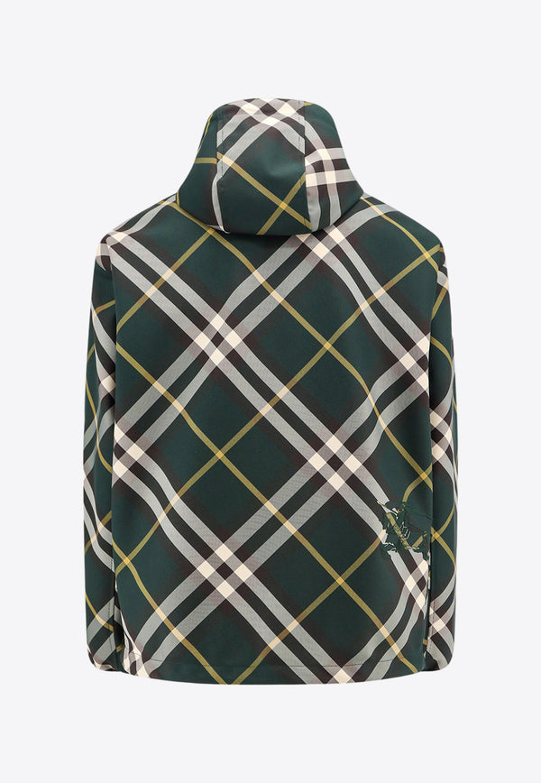 Burberry Check-Pattern Zip-Up Hooded Jacket Green 8081895_B8660