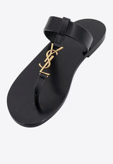 Saint Laurent Cassandre Calf Leather Thong Sandals Black 775806DWETT_1000