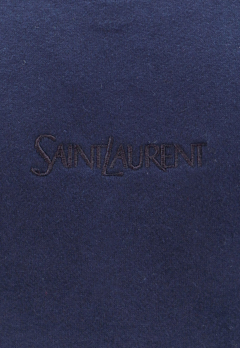 Saint Laurent Logo Embroidered Hooded Sweatshirt Blue 773358Y36SW_4140