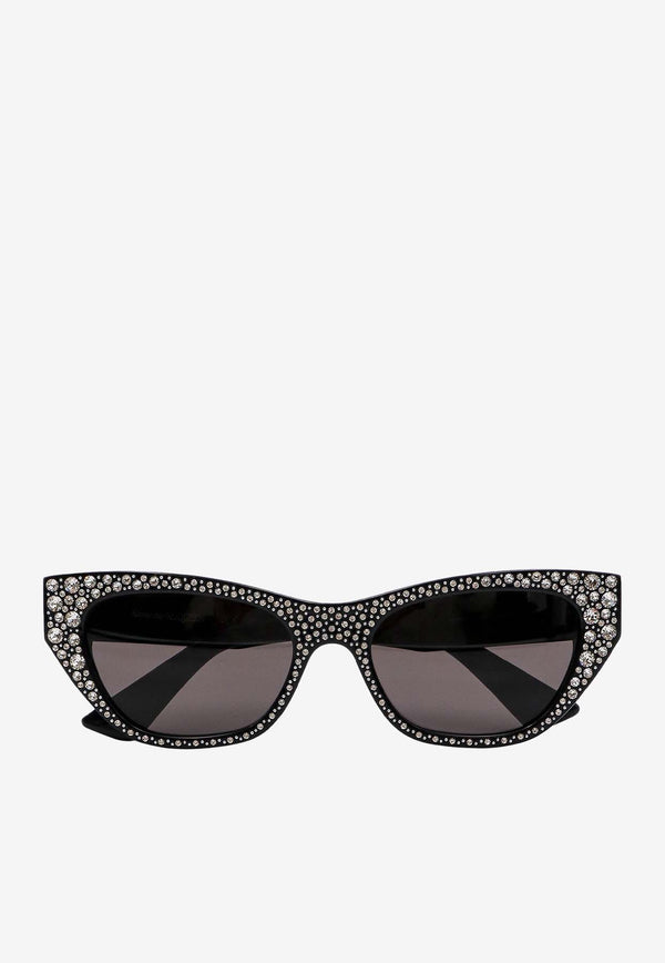 Alexander McQueen Rhinestone Embellished Cat-Eye Sunglasses Gray 781190J0763_1056