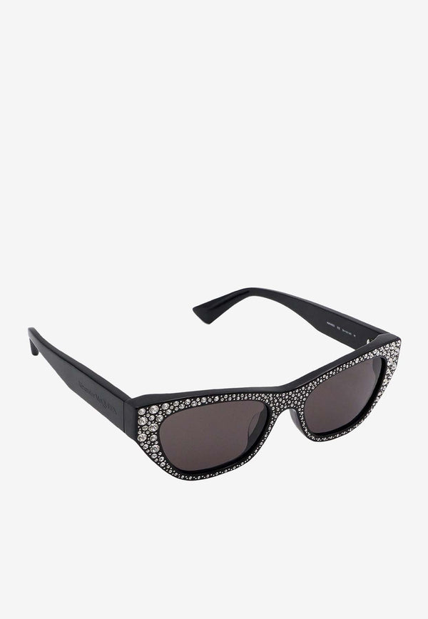Alexander McQueen Rhinestone Embellished Cat-Eye Sunglasses Gray 781190J0763_1056