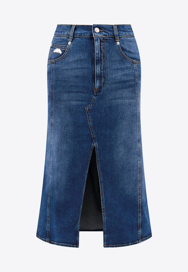 Alexander McQueen Denim Midi Skirt with Front Slit Blue 780574QMACL_4109