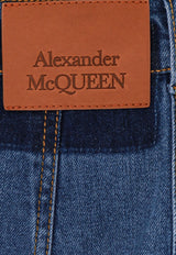 Alexander McQueen Denim Midi Skirt with Front Slit Blue 780574QMACL_4109
