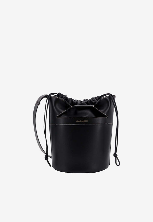 Alexander McQueen Logo Stamped Leather Bucket Bag Black 7759121BLUU_1000