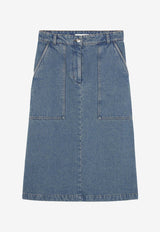 Maison Kitsuné Logo Patch Denim Midi Skirt Blue MW01509WW5023_P413