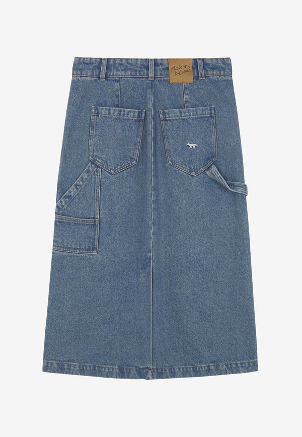 Maison Kitsuné Logo Patch Denim Midi Skirt Blue MW01509WW5023_P413