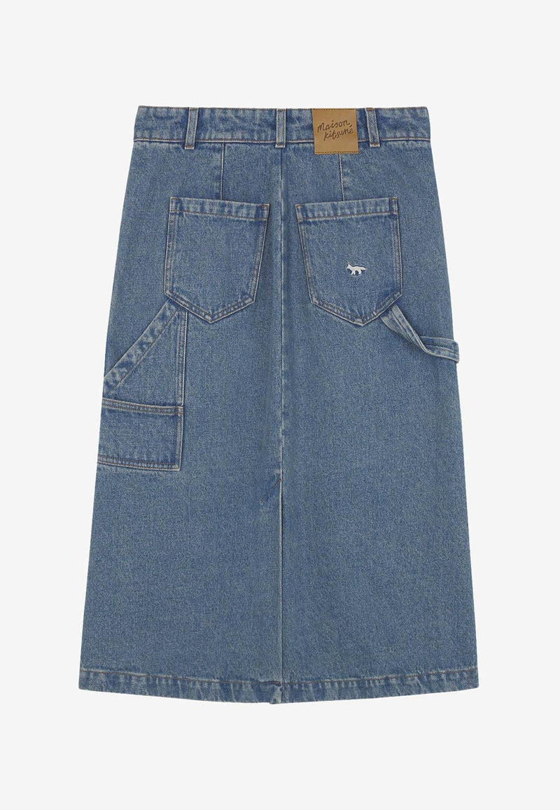 Maison Kitsuné Logo Patch Denim Midi Skirt Blue MW01509WW5023_P413