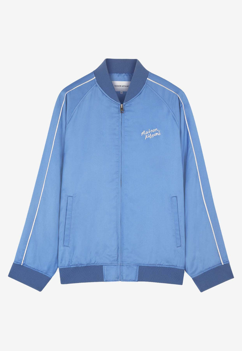 Maison Kitsuné Logo Embroidered Bomber Jacket Blue MW02103WF0023_P428