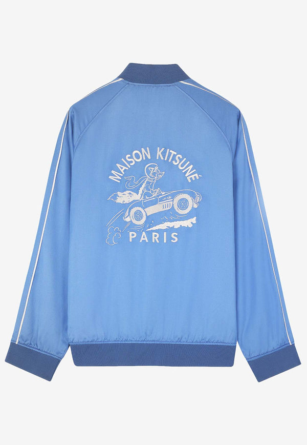 Maison Kitsuné Logo Embroidered Bomber Jacket Blue MW02103WF0023_P428