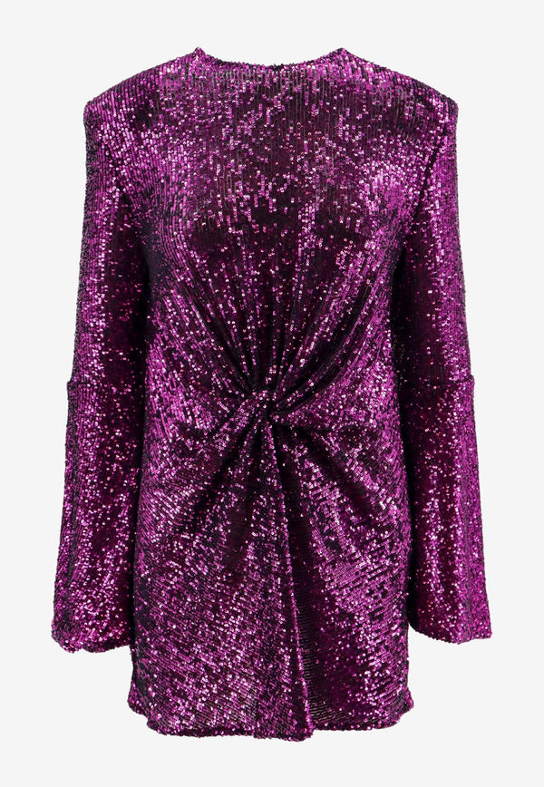 NERVI All-Over Sequin Knotted Mini Dress Purple CSESS24_PURPLE