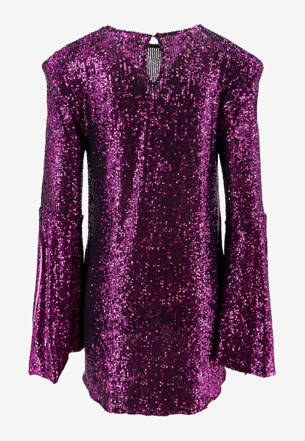 NERVI All-Over Sequin Knotted Mini Dress Purple CSESS24_PURPLE