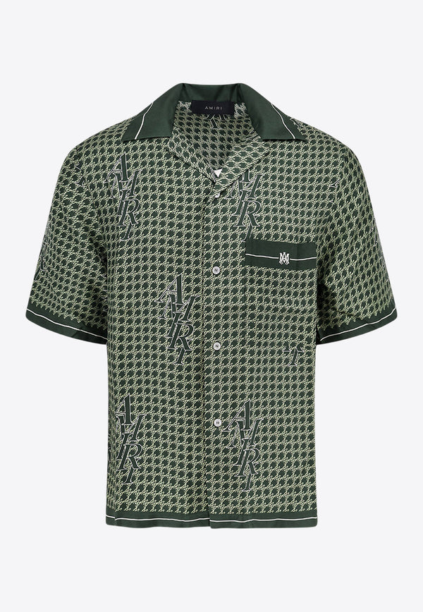 Amiri Short-Sleeved Houndstooth Silk Shirt Green PS24MSS009_RAINFORES