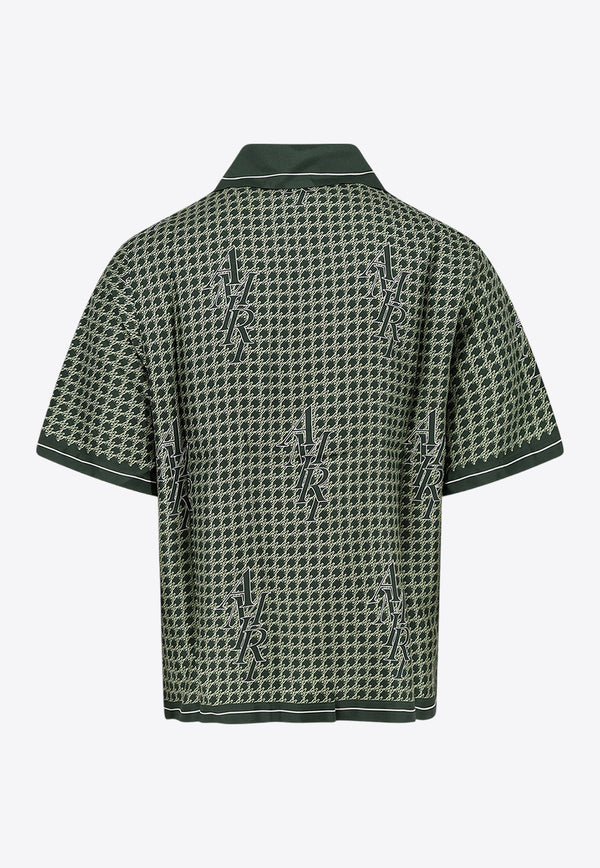 Amiri Short-Sleeved Houndstooth Silk Shirt Green PS24MSS009_RAINFORES