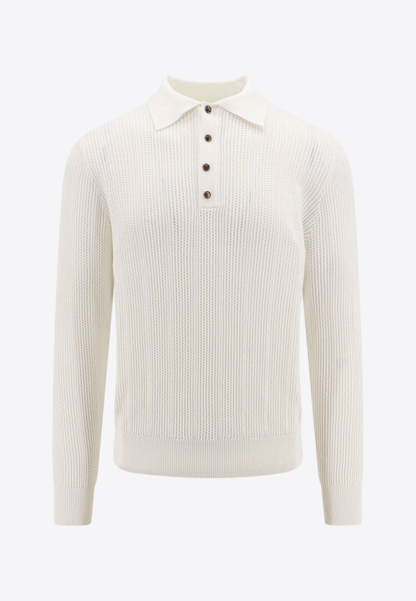 Brunello Cucinelli Ribbed Knit Polo T-shirt White M29202505_C2723