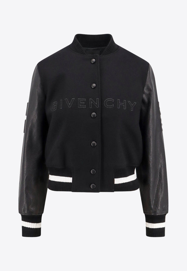 Givenchy Logo Patch Wool and Leather Varsity Bomber Jacket Black BW00N0611N_004