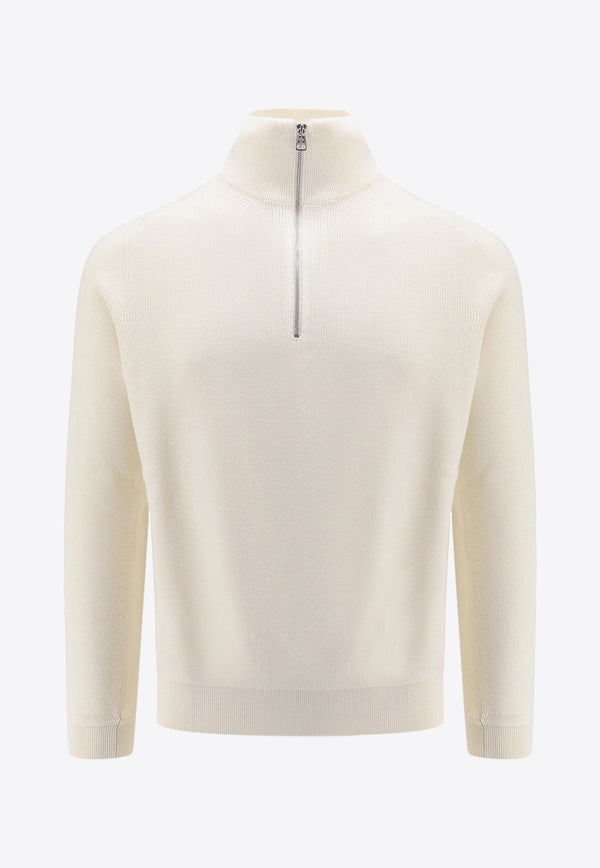 Moncler Logo Patch Half-Zip Knitted Sweater Beige 0919F00001M1611_034