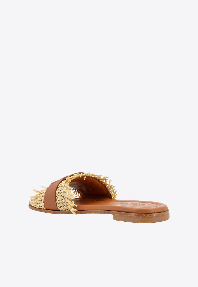 Moncler Bell Raffia and Leather Slippers Brown 09B4C00150M4195_24D