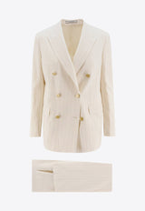 Tagliatore Double-Breasted Striped Suit Beige JASMINE10BAD_X1221