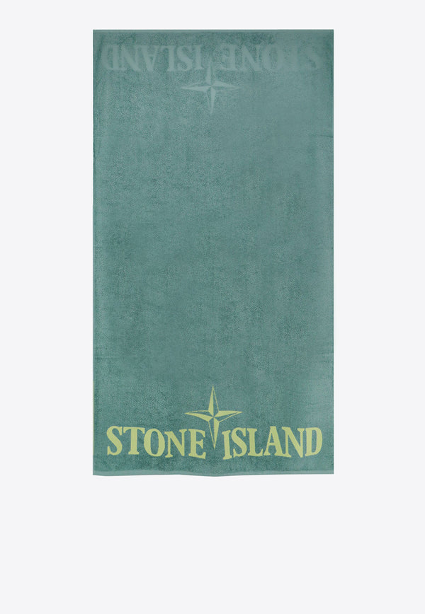 Stone Island Logo Embroidered Beach Towel Green 801593366_V0052