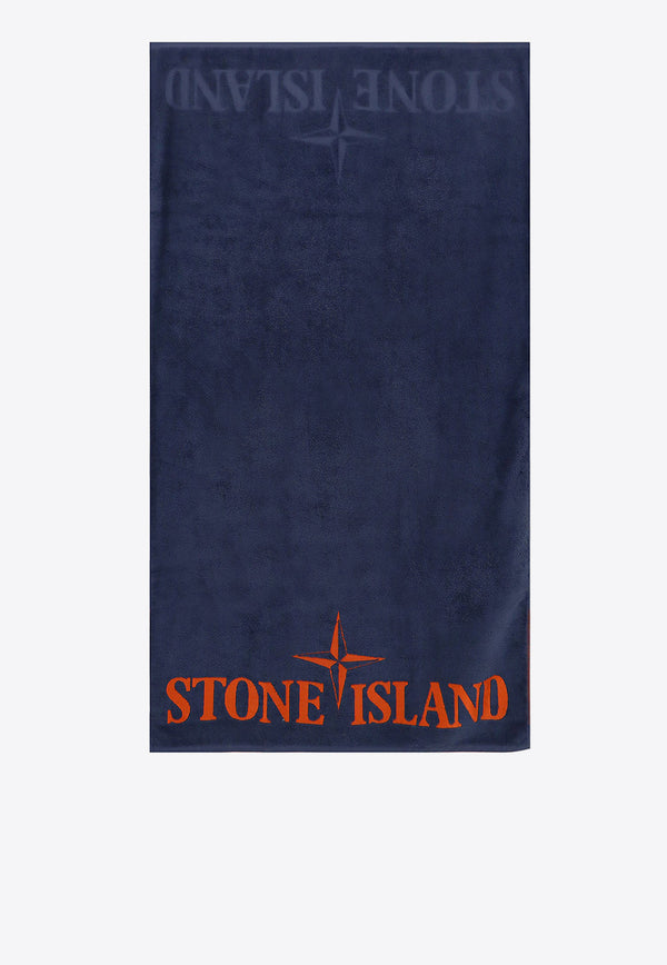 Stone Island Logo Embroidered Beach Towel Blue 801593366_V0024