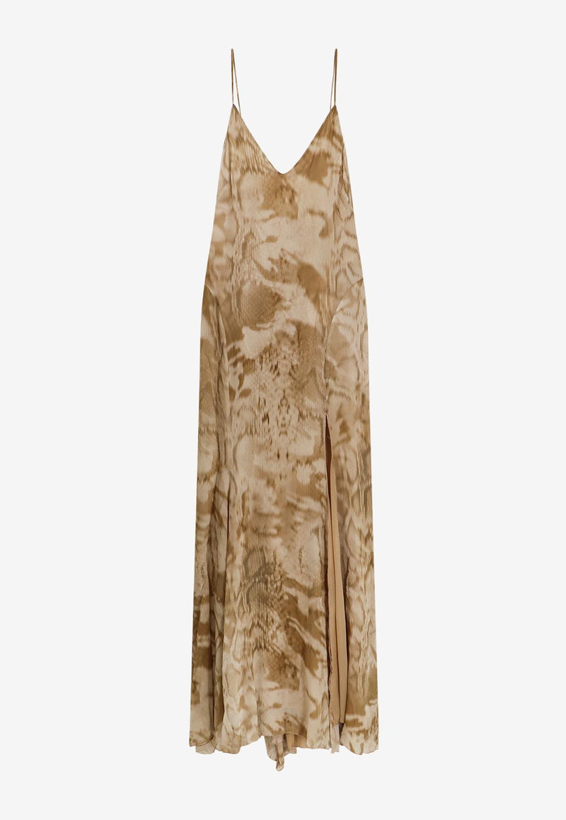 Blumarine Camouflage Print Maxi Dress Beige 2A454A_M8236