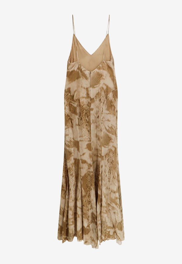 Blumarine Camouflage Print Maxi Dress Beige 2A454A_M8236