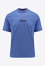 ZEGNA Logo Print T-shirt Blue UD364A7D777_A07