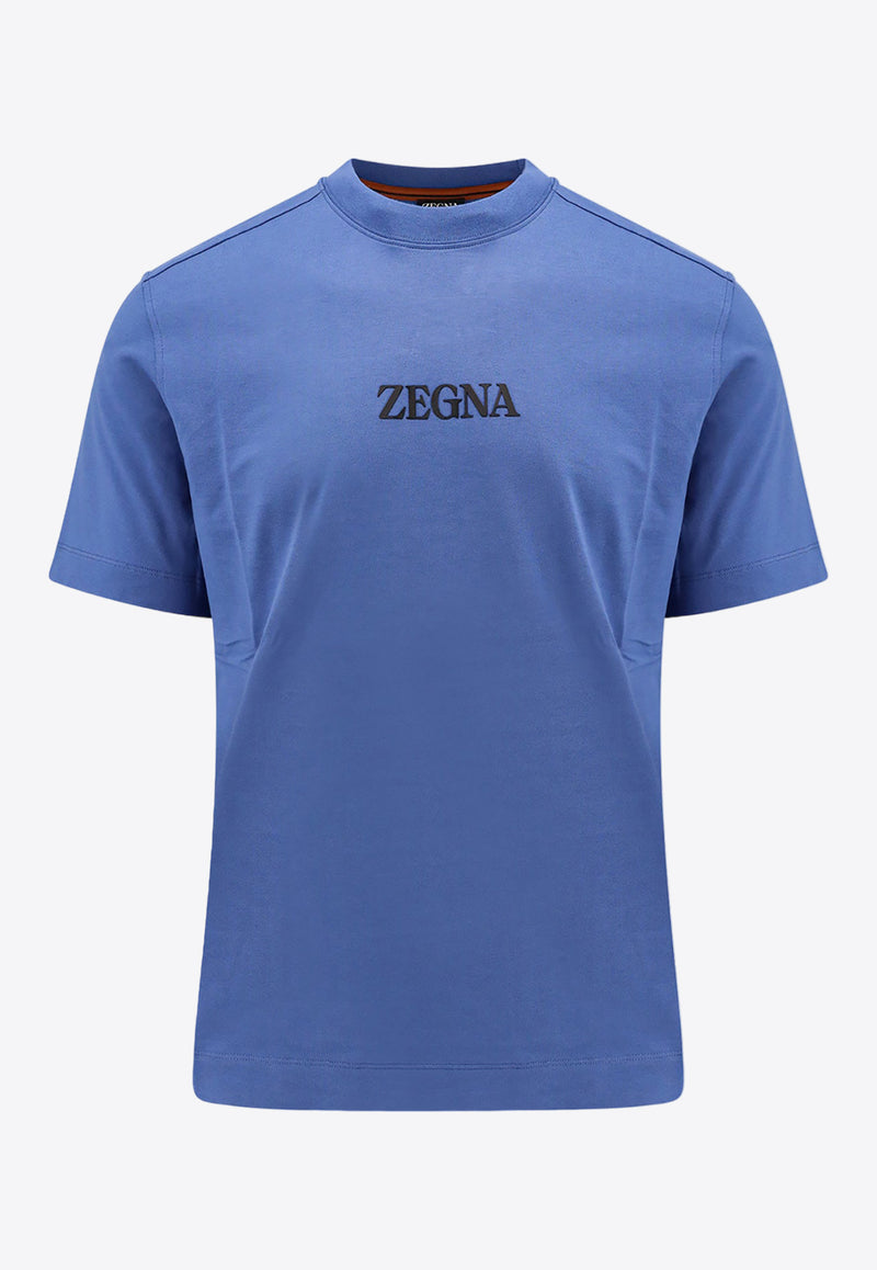 ZEGNA Logo Print T-shirt Blue UD364A7D777_A07