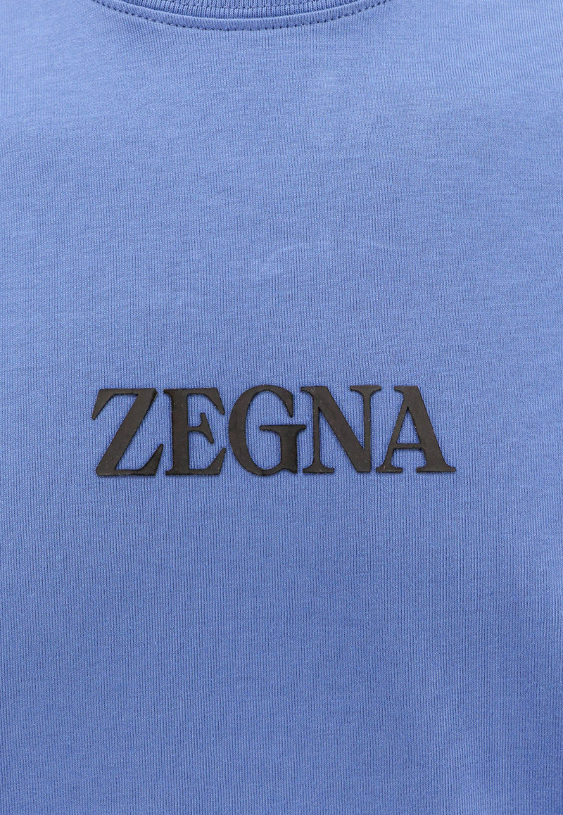 ZEGNA Logo Print T-shirt Blue UD364A7D777_A07