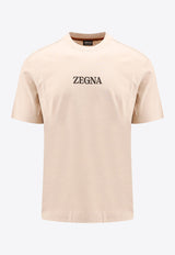 ZEGNA Logo Print T-shirt Beige UD364A7D777_N03