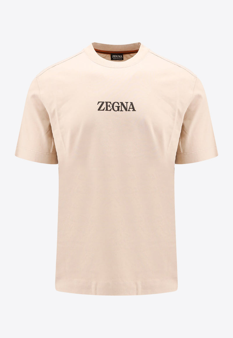 ZEGNA Logo Print T-shirt Beige UD364A7D777_N03