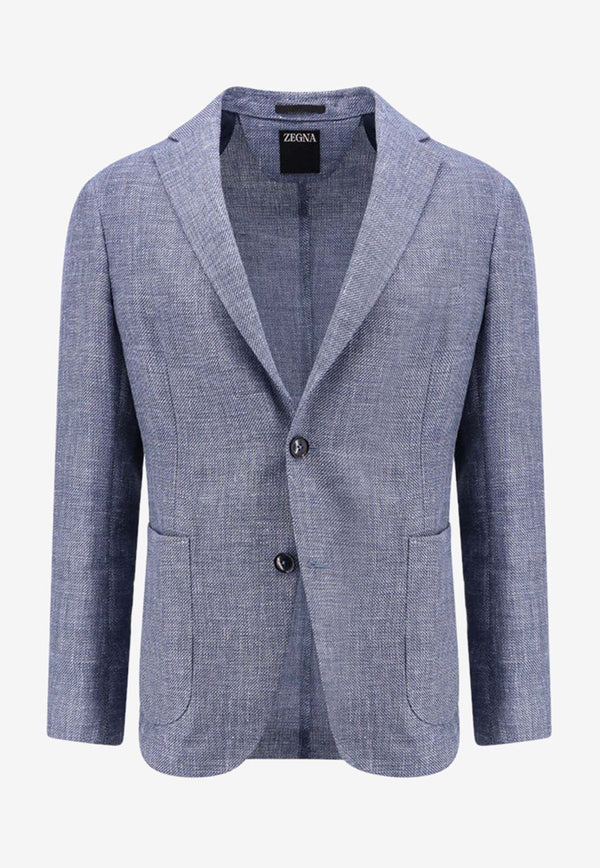 ZEGNA Single-Breasted Linen Blend Blazer Blue 776709A71DNMG0_776709A7