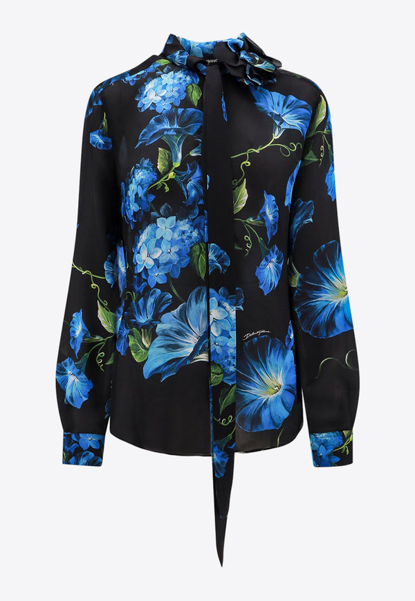 Dolce & Gabbana Floral Print Silk Shirt Black F5R65TIS1SY_HN4YH