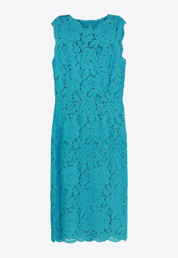 Dolce & Gabbana Floral Lace Sleeveless Midi Dress Turquoise F6H0ZTHLM7L_B4469