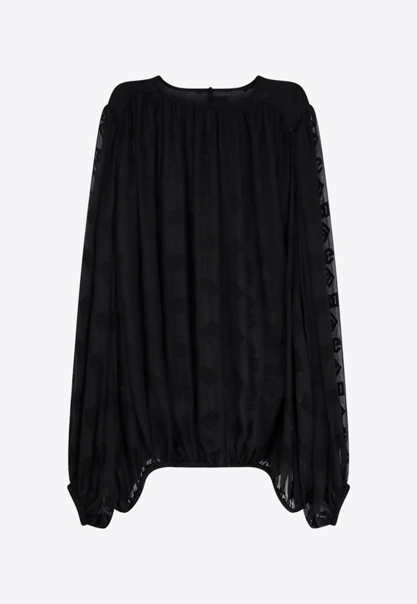 Dolce & Gabbana Logo Monogram Silk-Blend Blouse Black F761RTFJTBR_N0000